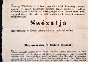1848. november 13. Windischgrätz tábornok magyar nyelvű hirdetménye a magyarországi lakosokhoz szól ...