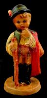 Kelet-német kisfiú kerámia figura, kézzel festett, kopásnyomokkal, m: 12 cm