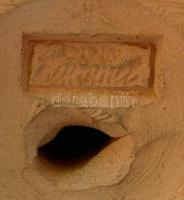 Kelet-német kisfiú kerámia figura, kézzel festett, kopásnyomokkal, m: 12 cm