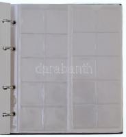 Használt műbőr éremberakó, 5db berakólappal 139 férőhellyel, különböző méretű érmék számára, jó álla...