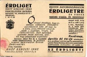 Érdliget (Érd), Római mérföldkő. Harsányi felvétele. Hátoldalon Gróf Károlyi Imre parcellázási irodá...