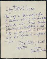 cca 1910 Balázs Béla (1884- 1949) költő, író, filmesztéta, filmrendező, filmfőiskolai tanár autográf levele Gerő Ödön (1863-1939) újságíró, műkritikusnak, melyben meghívja előadása főpróbájára és hivatkozik egy a Művészházban való találozásra.