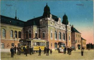 Szeged, pályaudvar, vasútállomás, villamos. Vasúti Levelezőlapárusítás 74. sz. 1915. (fl)