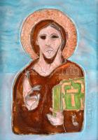 Jelzés nélkül: Jézus. Zománc, réz, fa keretben, 14×10 cm