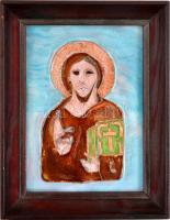 Jelzés nélkül: Jézus. Zománc, réz, fa keretben, 14×10 cm