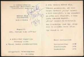Márton Béla (1913-2007) festőművész aláírása saját, Százhalombattán rendezett kiállításának meghívóján