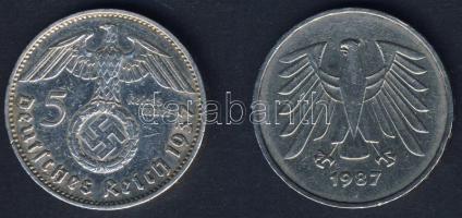 Német 3. Birodalom 1937. 5M Ag "Hindenburg" T:3 + NSZK 1987. 5M Ag T:2/3+