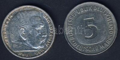 Német 3. Birodalom 1937. 5M Ag "Hindenburg" T:3 + NSZK 1987. 5M Ag T:2/3+