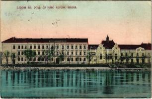 1916 Lippa, Lipova; állami polgári és felső kereskedelmi iskola / schools