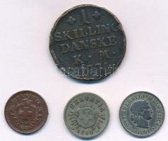Vegyes: Dánia 1771. 1sk Cu "VII. Keresztély" + Svájc 1884. 1r Br + 1850. 5r billon + 1891....