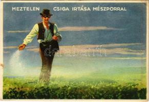 Meztelen csiga irtása mészporral / Hungarian agricultural propaganda, slug extermination with lime powder (EK)