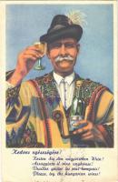 1939 Kedves egészségére! Magyar bor reklámlap, folklór / Hungarian wine advertising propaganda, folklore s: Pálinkás Gy. (EK)