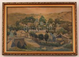 Bundschun Ottó (1885-?): Pomáz 1928. Akvarell, papír, jelzett, üvegezett keretben, 27×39 cm