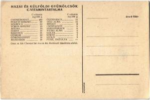 Orvosság helyett gyümölcsöt! Magyar egészségügyi propaganda, C-vitamin táblázat a hátoldalon / Hunga...
