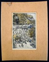 Stettner Béla (1928-1984): Szemesi kanyar (Balatonszemes). Színezett rézkarc, papír, jelzett, paszpa...