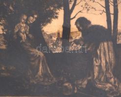 Albert Welti (1862-1912): Madonna. Rézkarc, papír, jelzett. Enyhén sérült, üvegezett art deco keretben, hátoldalán zürichi képkeretező 1910-30 körüli címkéjével, 25x31 cm