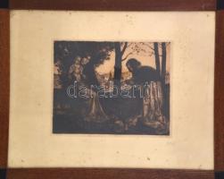 Albert Welti (1862-1912): Madonna. Rézkarc, papír, jelzett. Enyhén sérült, üvegezett art deco keretb...