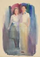 Jelzés nélkül: Fiatal pár. Akvarell, papír, jelzés nélkül. Üvegezett keretben, 27,5x19,5 cm