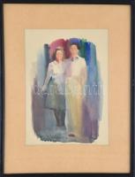 Jelzés nélkül: Fiatal pár. Akvarell, papír, jelzés nélkül. Üvegezett keretben, 27,5x19,5 cm
