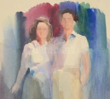 Jelzés nélkül: Fiatal pár. Akvarell, papír, jelzés nélkül. Üvegezett keretben, 27,5x19,5 cm