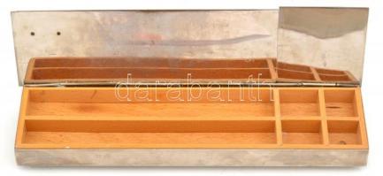 Régi fém tolltartó Elektromodul Budapest felirattal, kopásnyomokkal, 25,5×6,5×2,5 cm