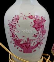 Herendi indiai kosár mintás porcelán lámpa, búrával, kézzel festett, jelzett, hibátlan, m: 36 cm + b...