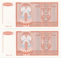 Horvátország / Krajna Szerb Köztársaság 1993. 1.000.000.000D (2x) sorszám nélkül T:I Croatia / Repub...