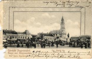 1901 Nagyvárad, Oradea; Szent László tér, Deutsch, Weinberger Jakab üzlete, piac. Helyfi László kiadása / square, shops, market vendors (b)