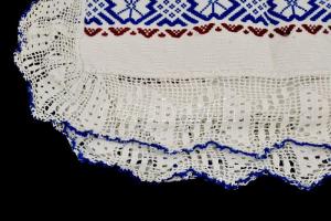Len, részben csipkés abrosz (asztalterítő), 110x160 cm