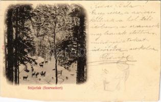 1900 Stájerlak, Stájerlakanina, Steierdorf (Anina); Szarvas kert télen / deer park in winter (vágott / cut)