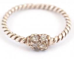 Ezüst(Ag) csavart gyűrű, apró kövekkel, jelzett, méret: 53, bruttó: 1,4 g