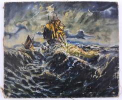 Jelzés nélkül. Vitorlások viharban. Olaj, vászon, enyhén sérült, 18x21,5 cm