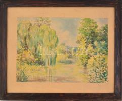 Vigh jelzéssel: Tóparti fák. Akvarell, papír, kartonra kasírozva, keretben 30,5×43 cm