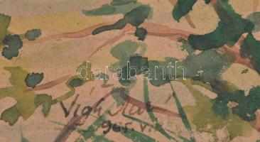 Vigh jelzéssel: Tóparti fák. Akvarell, papír, kartonra kasírozva, keretben 30,5×43 cm