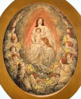 Prihoda István (1891-1956): Mária Jézussal. Rézkarc, papír, foltos, jelzett, paszpartuban, 52×43 cm