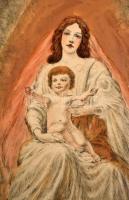 Prihoda István (1891-1956): Mária Jézussal. Rézkarc, papír, foltos, jelzett, paszpartuban, 52×43 cm