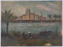 Zsadony jelzéssel: Vízparton. Olaj, farost, 40×50 cm