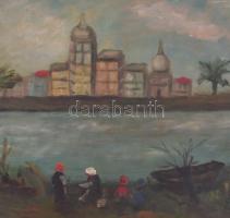 Zsadony jelzéssel: Vízparton. Olaj, farost, 40×50 cm