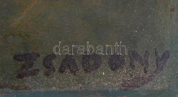 Zsadony jelzéssel: Vízparton. Olaj, farost, 40×50 cm