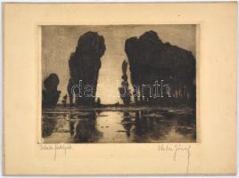 Weber József (?-?): Fekete fáklyák, rézkarc, papír, jelzett, kartonra kasírozva, 17x24 cm