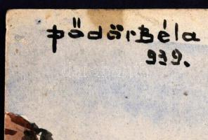 Pődör Béla 939 jelzéssel: Utcarészlet szekérrel. Akvarell, papír, 28,5x42,5 cm