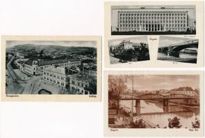 Ungvár és Beregszász - 3 db régi képeslap: Vár, híd, volt országház / 3 pre-1945 postcards: castle, bridge, old parliament