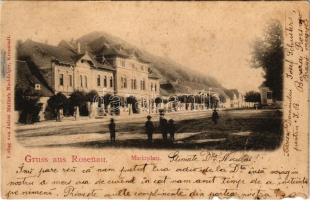 1900 Barcarozsnyó, Rozsnyó, Rosenau, Rasnov; Marktplatz / Piactér, szálloda, üzletek. Julius Müller utóda kiadása / market, hotel, shops (b)