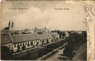 1906 Zombor, Sombor; Erzsébet körút, templom. Schön Adolf kiadása / street view, church (EM)