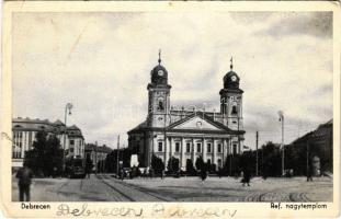Debrecen, Református nagytemplom, villamos (szakadás / tear)