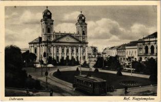 1934 Debrecen, Református nagytemplom, villamos megállóhely