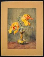 Jelzés nélkül: Virágcsendélet. Akvarell, karton, paszpartuban, 33x23 cm