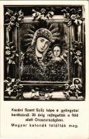 Gyöngyös, Kazáni Szent Szűz (Kazanyi Miasszonyunk) képe a gyöngyösi barátoknál. 20 évig rejtegették a föld alatt Oroszországban. Magyar katonák találták meg. Szent Ferenc-rend kiadása