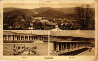 1943 Bükkszék, Strand, fürdőzők, Kabinsor, látkép. Hangya Szövetkezet kiadása (kissé ázott sarkak / slightly wet corners)