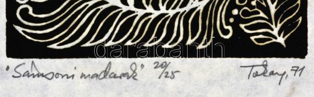 Tokay János (1919-): Sámsoni madarak. Fametszet, papír, jelzett, számozott (20/25), 30x15 cm